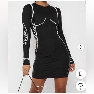 BNWT Maniere De Voir Black Dress with White Accents Size 6